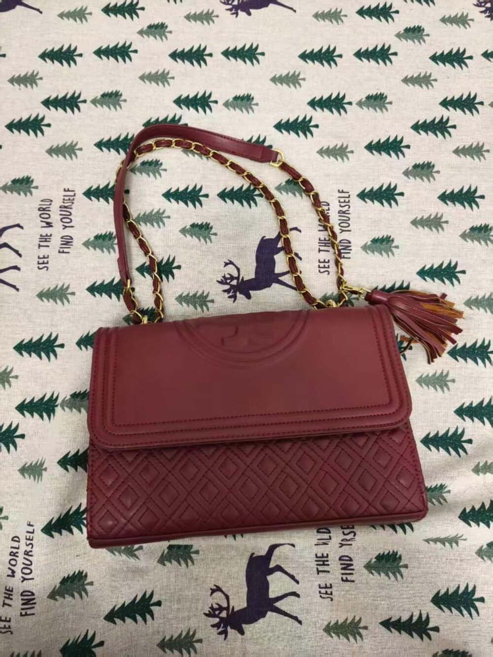 Tory Burch Fleming Quilted Shoulder Bag, Burgundy